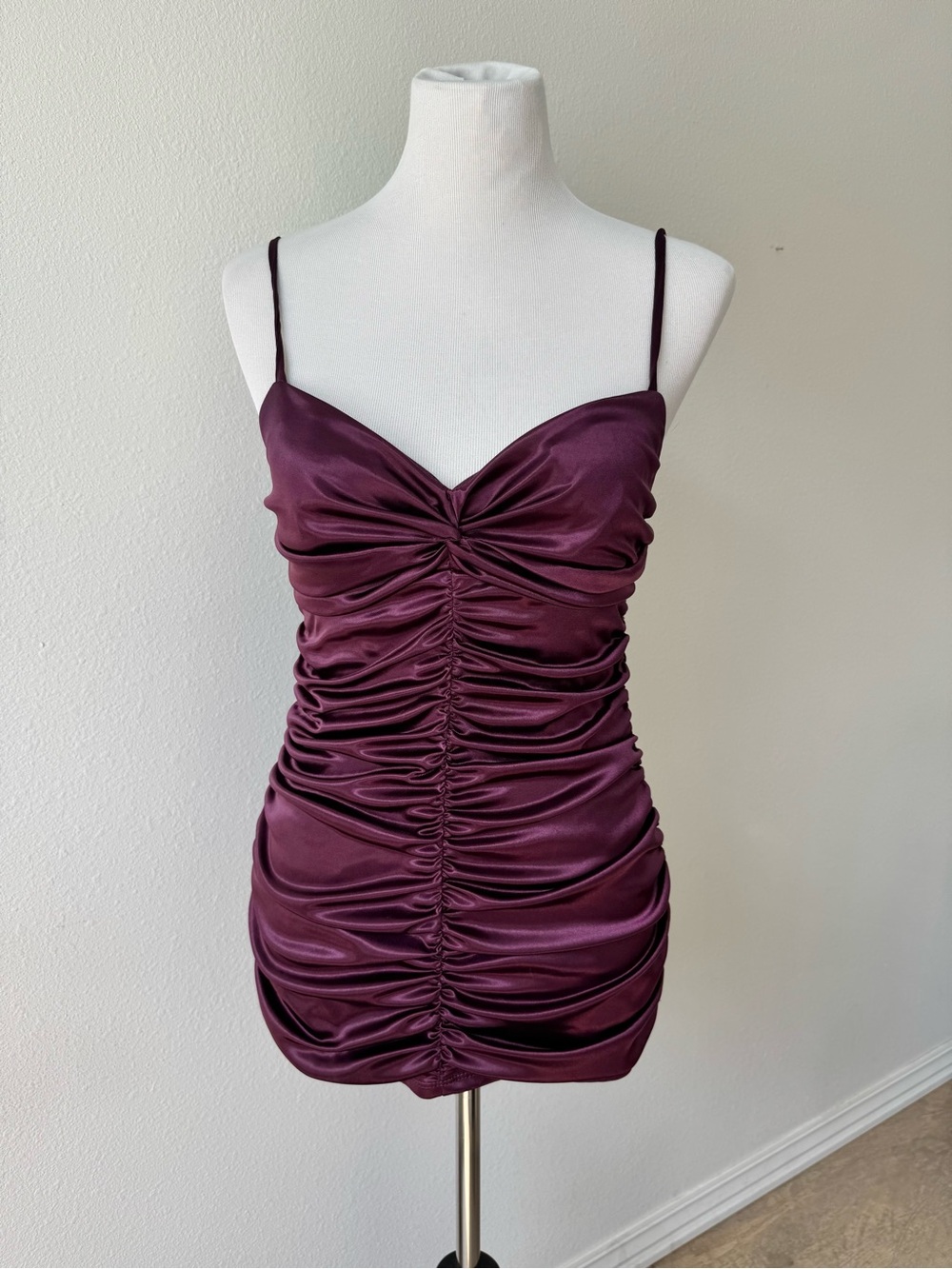 Y2K Charlotte Russe Ruched Burgundy Spaghetti Strap Tank Top